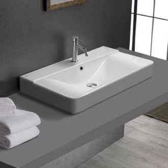 Bathroom Sink Drop In Sink in Ceramic, Modern, Rectangular CeraStyle 069400-U/D